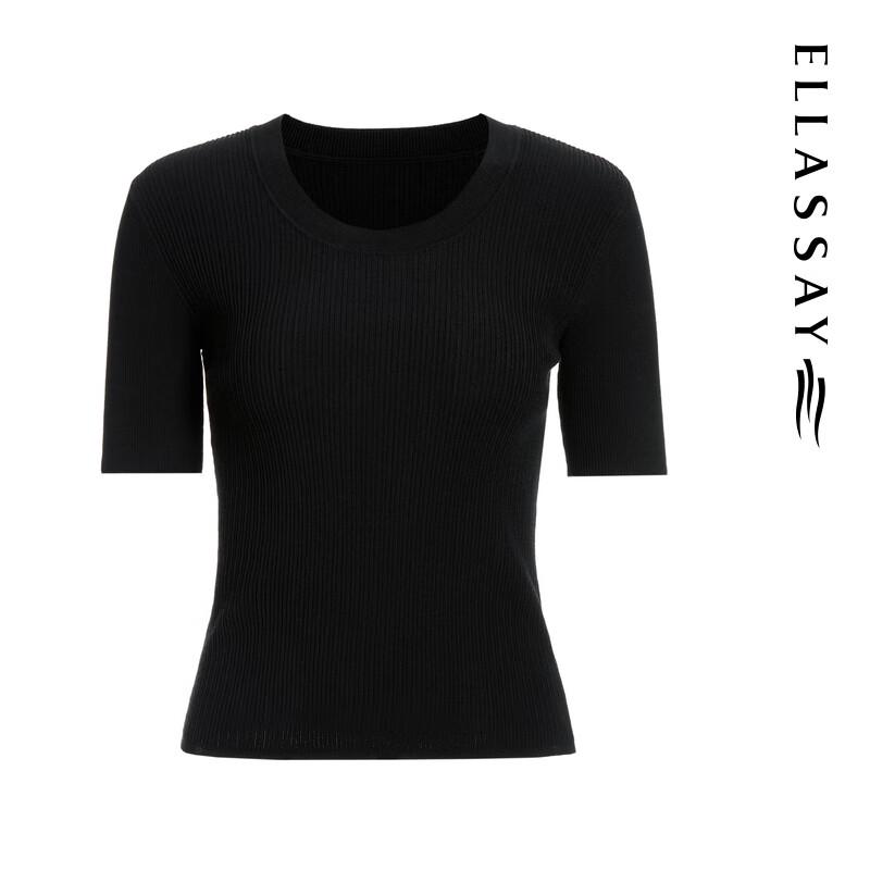 ELLASSAY Women's 2024 Summer Simple Slim Fit Round Neck Knit Top