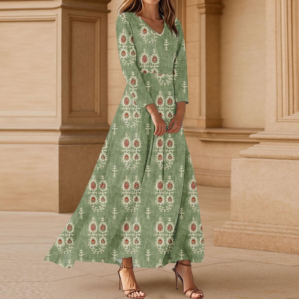 Dresses For Womens Vintage Tunic Waisted Midi Dress Summer Casual 3/4 Sleeve Dress