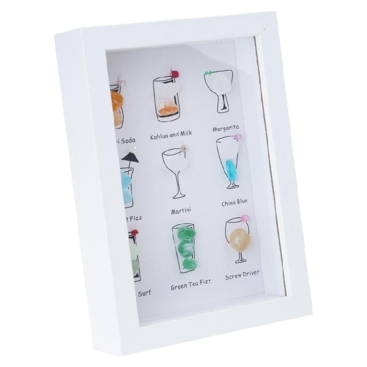 Colorful Seaside Coastal Cocktails Theme Wall Art Framed With Sea Glass For Dining Room Or Bar Decoration Birthday Gift