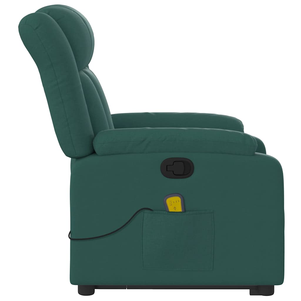 Massage Recliner with Rising Function Dark Green Fabric