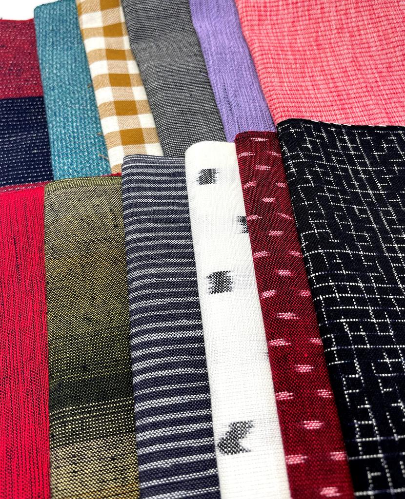 Kurume Kasuri Fabric Half Set 12 8 Plain and Striped 50cm x 50cm 4 Patterned 50cm x Width (Colorful / Varieties) - + 50cm, 37-39cm