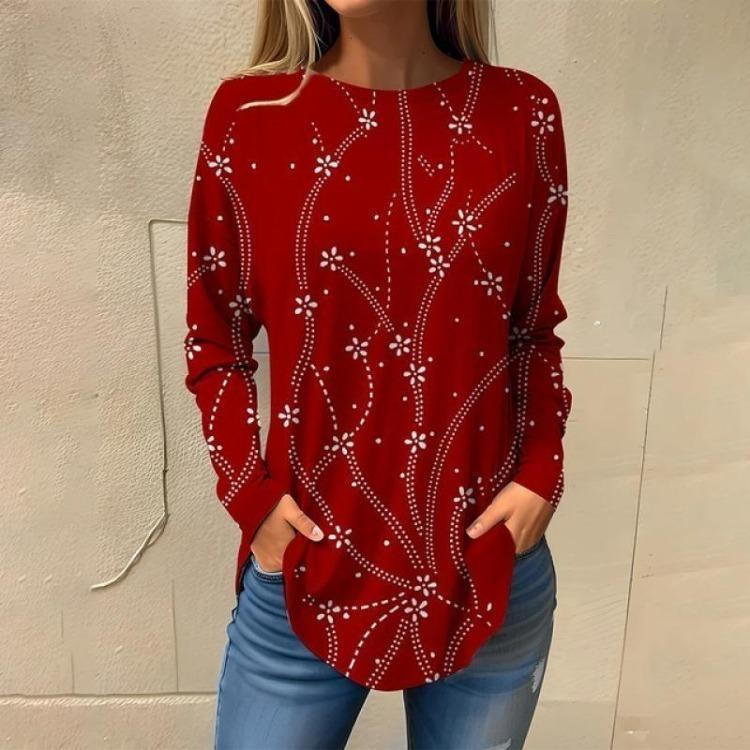 Autumn Women Long Sleeve Oversized T Shirt O Neck Print Tops Ladies Clothing