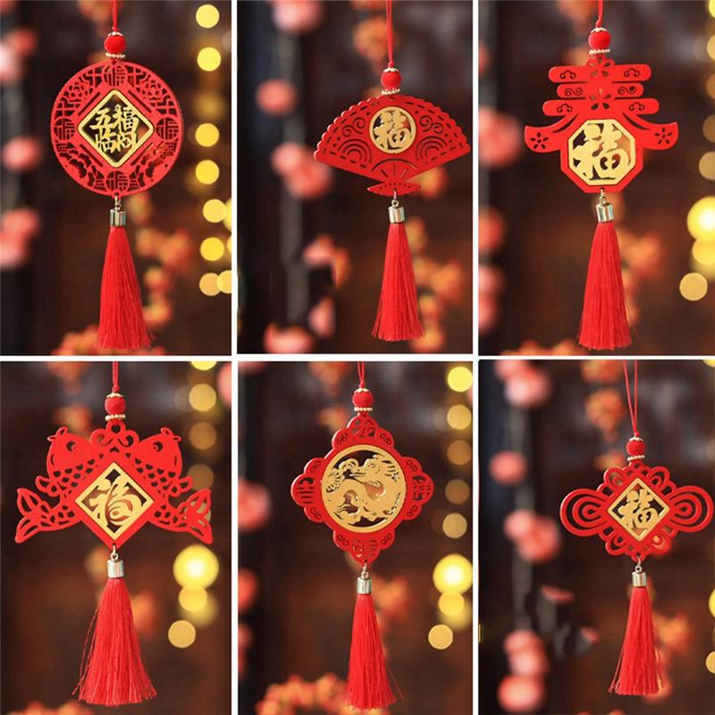 M-Modern-6-teilig 2025 Frühlingsfest Drachenjahr Holzschild Anhänger Firma Einkaufszentrum Dekoration Chinesische Neujahrsgeschenke