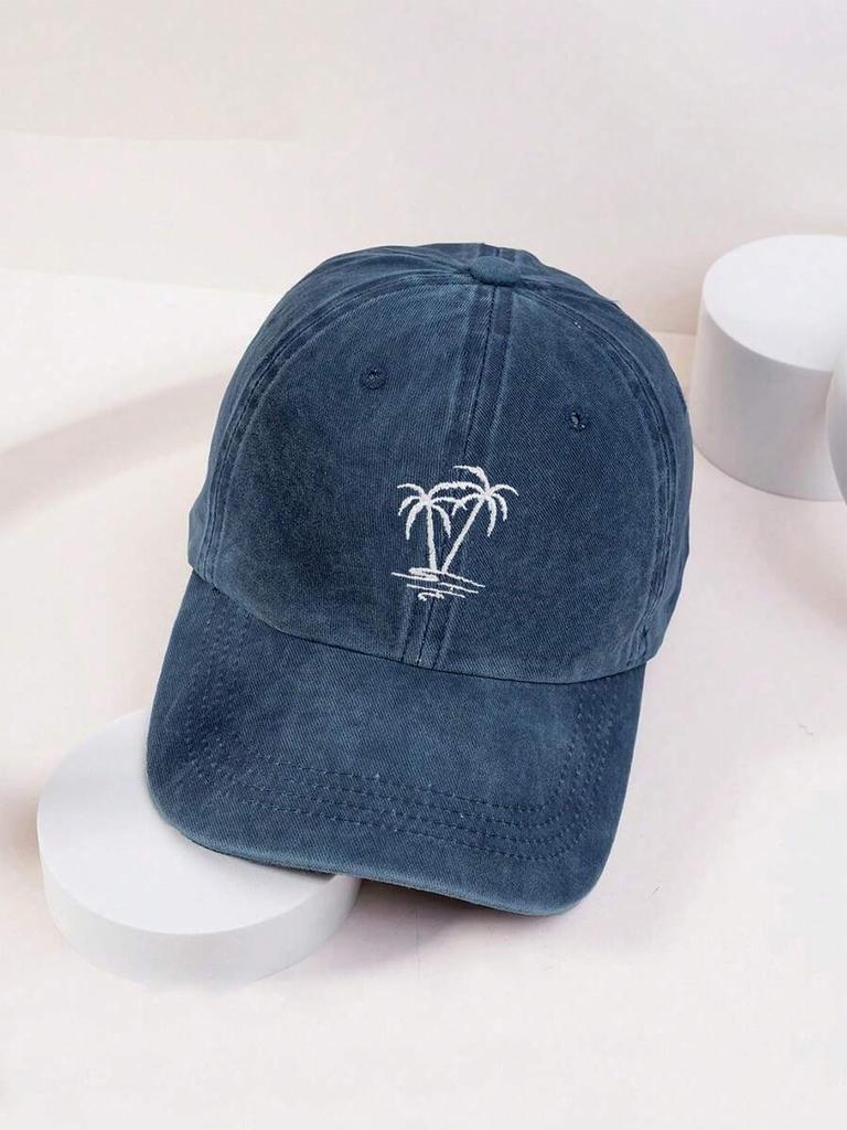 Embroidered Palm Tree Washed Cotton Baseball Cap For Adults Sun Protection Outdoor Leisure Hat