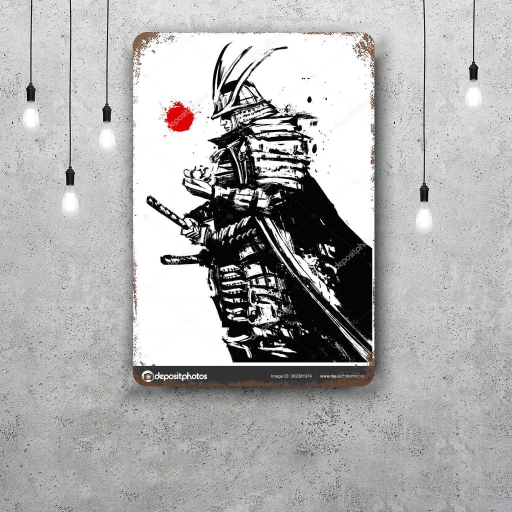 Samurai Warrior Vintage Metal Tin Signs Posters Decor Retro Metal Plaque Wall Art Decor for Garage Bar