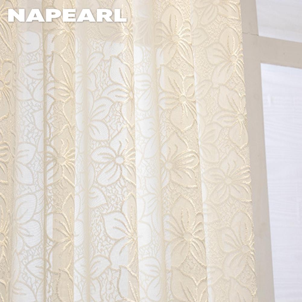 1PC NAPEARL Cherry Blossom Pattern Jacquard White Tulle Translucent Sheer Curtain for Living Room Bedroom Balcony Window Home Decor