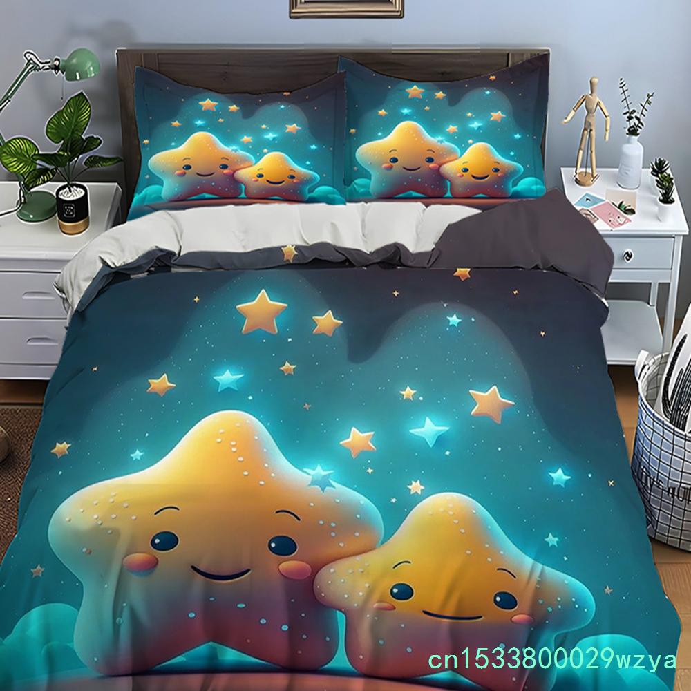 Cute Cartoon Stars Print Bedding Set Duvet Cover 1 Duvet Cover 2 Pillowcases Adult And Kids Bedding Set Luxury Children's Gifts