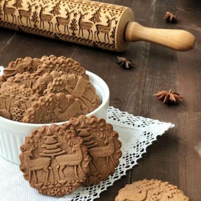 Elk Pattern Reliéfní váleček Nástroj na pečení Dřevěné válečky se vzorem sněhových vloček Váleček na dort Snowflake In Kitchen Tool