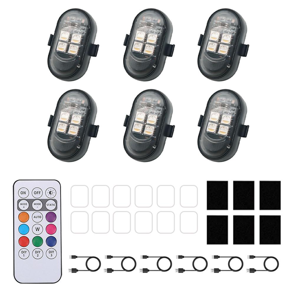 Wireless LED Strobe Lights for Car Motorcycle 8 Colors Rechargeable Warning Light Decor Atmosphere Anti-Collision 4LED