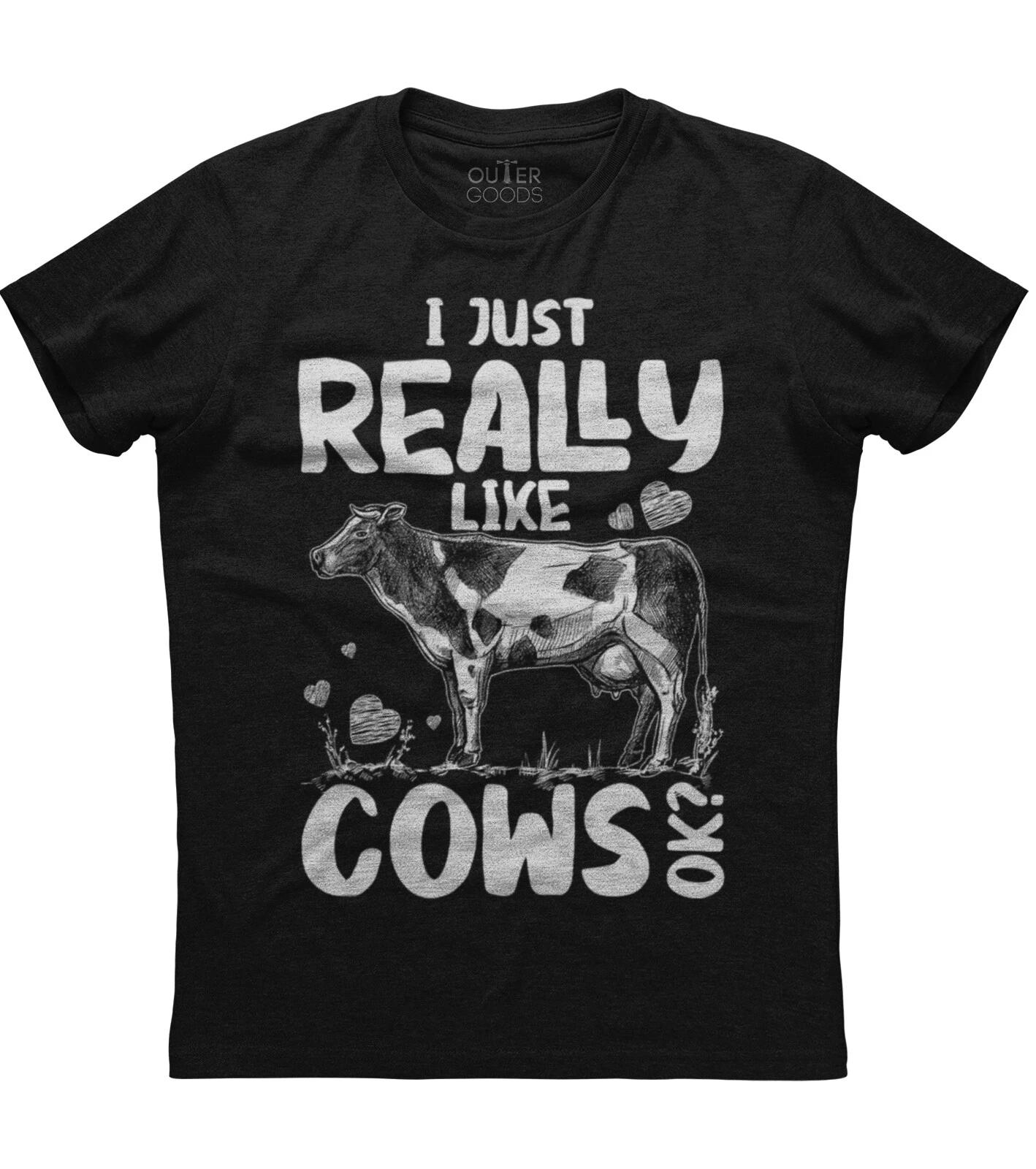 I Just Really Like Cows Ok? Animal Lovers Funny Unisex Black Cotton T-Shirt S