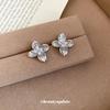 14k Gold Plated Zircon Flower Stud Earrings - Minimalist High-End Design for Women