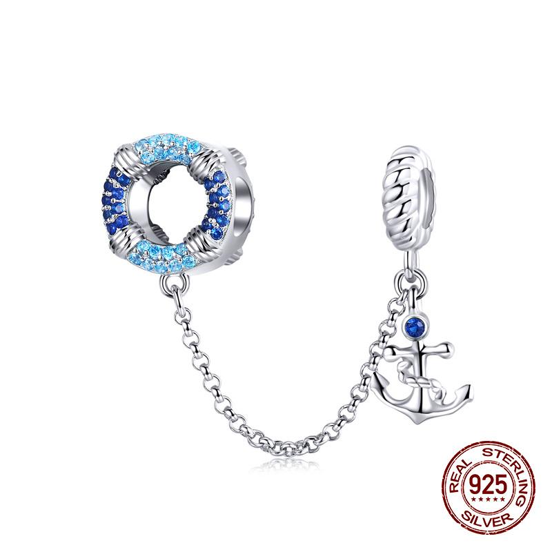 Buy 925 Sterling Silver Sea Blue Anchor Pendant Chain Stopper Beads fit original Pandora charm