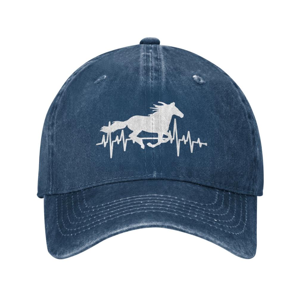 Women’s Horse Heartbeat Hat, Adjustable Vintage Washed Baseball Cap for Dad and Mom