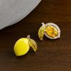 Enamel Drip Oil Lemon A & B Cubic Zirconia Stud Earrings – Sweet, Fresh & Versatile Silver Needle Jewelry