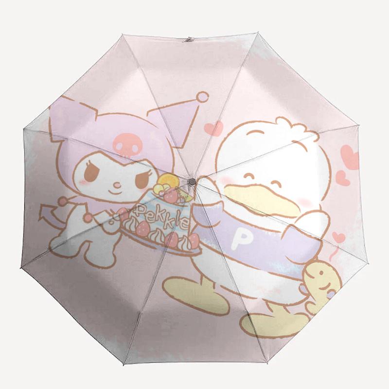 1pc Pekkle & Kuromi Automatic Folding Umbrella - Portable 3-Fold Design with 8-Bone Iron Frame, Perfect for Outdoor Use, Festive Gifts, Travel, Daily