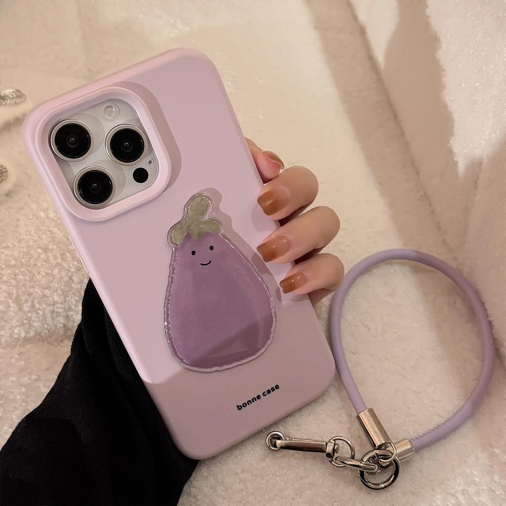 Cute Eggplant Bracelet Suitable for Apple 17 Mobile Phone Case 15promax Korean Style Iphone14 Three Dimensional 13 Silicone 16