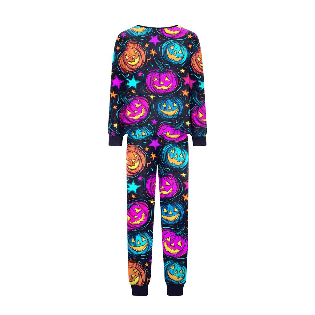 Family Matching Halloween Print Long Sleeve Top and Pants Loungewear Set