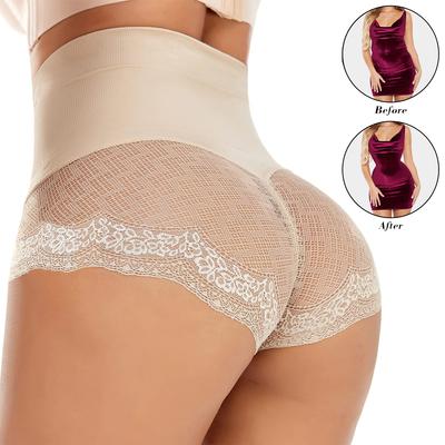 Geschnürte, bauchkontrollierende, hoch taillierte Unterwäsche für Damen, Shapewear-Höschen mit Spitzen-Po-Lifter-Body-Shaper-Shorts