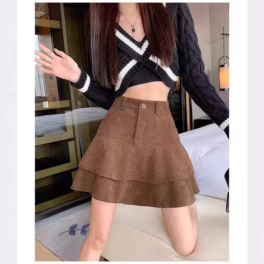 

Women s Khaki Corduroy Midi Pleated High-Waist A-Line Skirt 4XL [159-170 lbs]