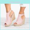 Elegant Women's Sandals Casual Wedges Heel Straw Platform Peep Toe Ladies Buckle Shoes