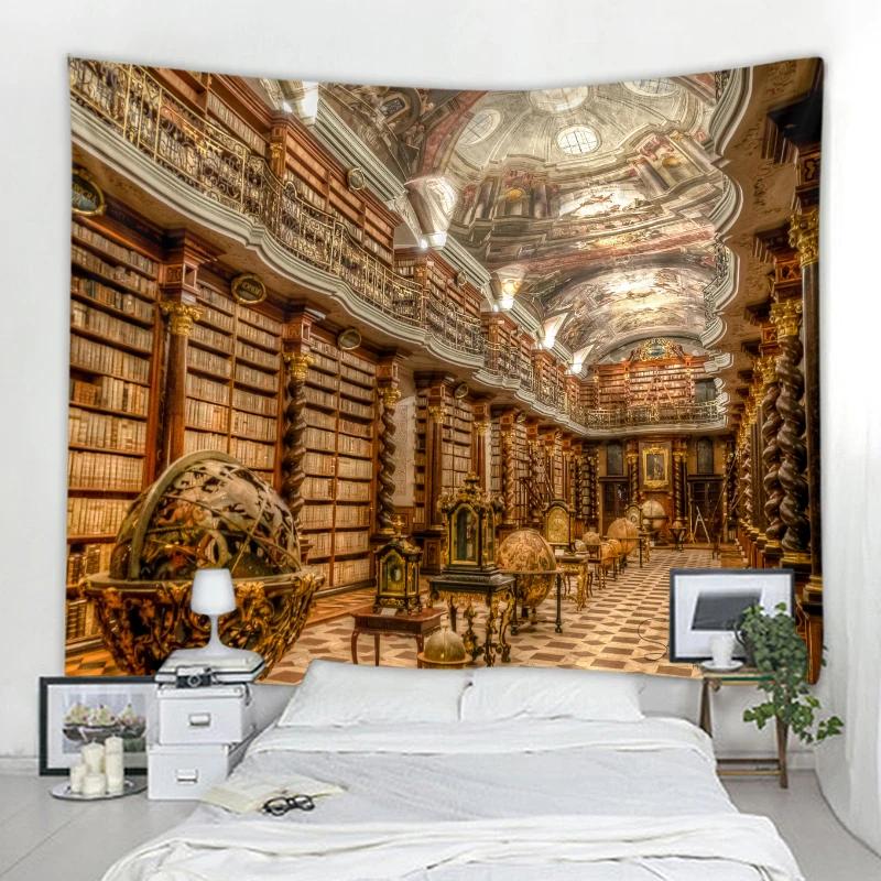 

VIKAMA European Palace Library Tapestry Vintage Dome Bookshelf Tapestry For Living Room Bedroom Study Decor Luxury Decor 74x94cm(29x37in)