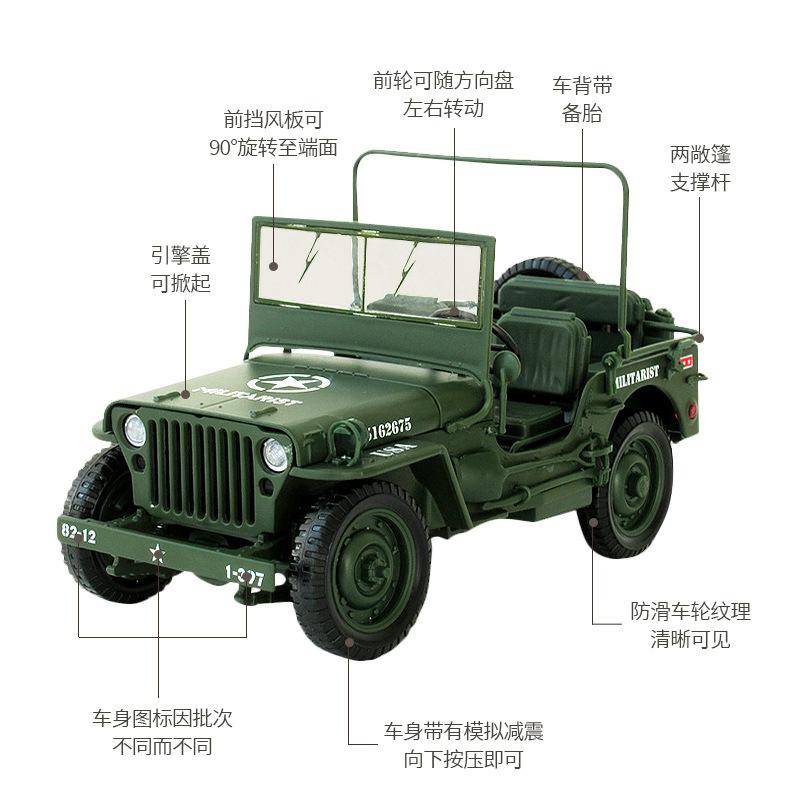 1:18 Willys GP Tactical Military Jeep SUV Alloy Metal Diecast Model Car Home Decoration & Computer Desktop Ornaments Holiday Toy