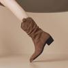 Fashion Skinny Pointed Toe Thick Heel Booties Women's New Mid-leg Boots for Autumn and Winter 2025