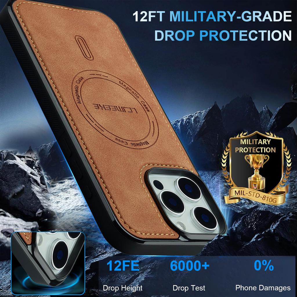 LC.IMEEKE L6 For iPhone 16 Pro Max Case PU Leather Coated PC TPU Phone Cover Compatible with MagSafe