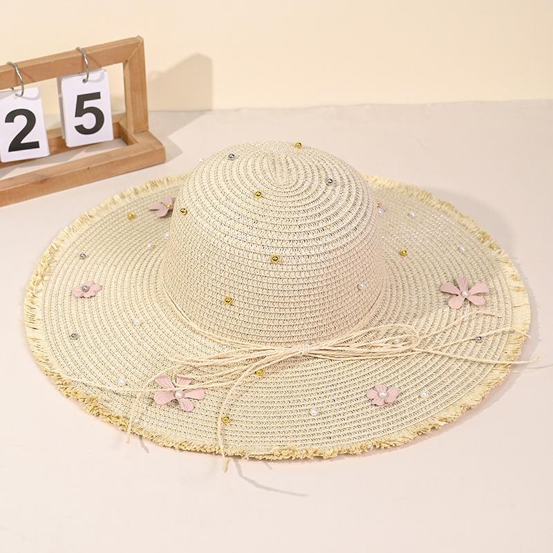 

Summer hat women s woven burr straw hat big brim showing face small sunshade sunscreen hat seaside beach sun hat One Size