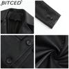 BITCED Long-Length Leather Coat Spring/Autumn Long-Sleeved Leather Trench Coat Stylish British-Style Outerwear Polo Neck Single-Breasted