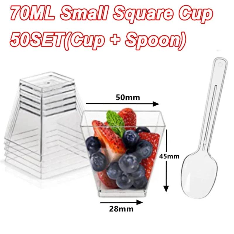 100PCS 40/20oz Mini Square Clear Plastic Dessert Cups Party with Small Plastic Dessert Cups Great for Desserts,pudding,mousse