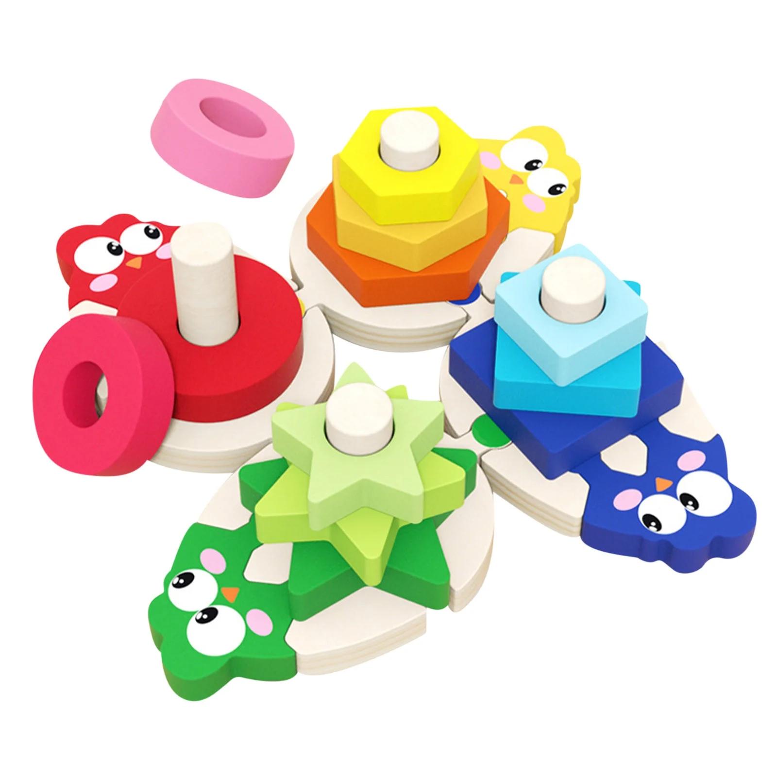 Wooden Educational Stacking Toy Set Toddler Geometric Shape Sorting Blocks Early Learning Montessori Puzzle Game for Cognitive Development