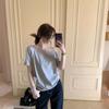 Nischendesign Off-Shoulder Graues Kurzarm-T-Shirt Damen Sommer Chic Locker Lässig Schlicht Diagonale Schulter Schwarzes Oberteil