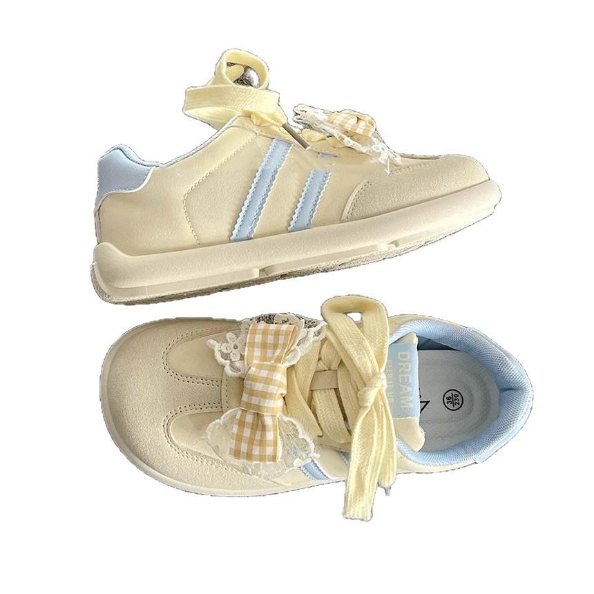 Dexun shoes women's 2025 new spring and summer new foreign trade platform white shoes sweet and ugly bow round head board shoes