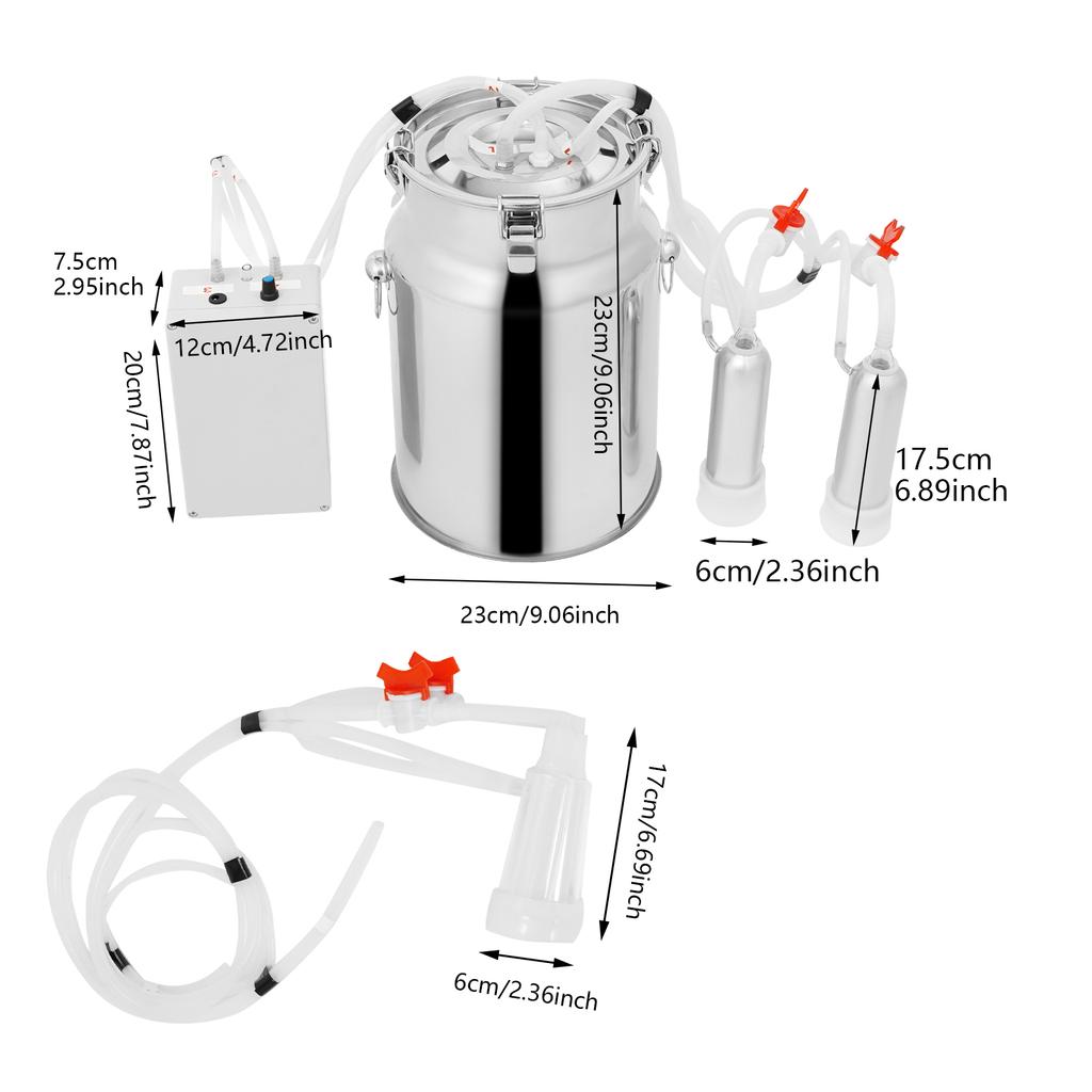 Electric Milking Machine for Cows Goats Stainless Steel Bucket Pulsation Vacuum Portable Dairy Farm Household