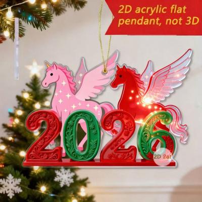 2026 Acrylic Horse Pendant Car Rearview Mirror Ornament 2D Hanging Charm for Holiday Decoration Cute Gift for Car Lovers