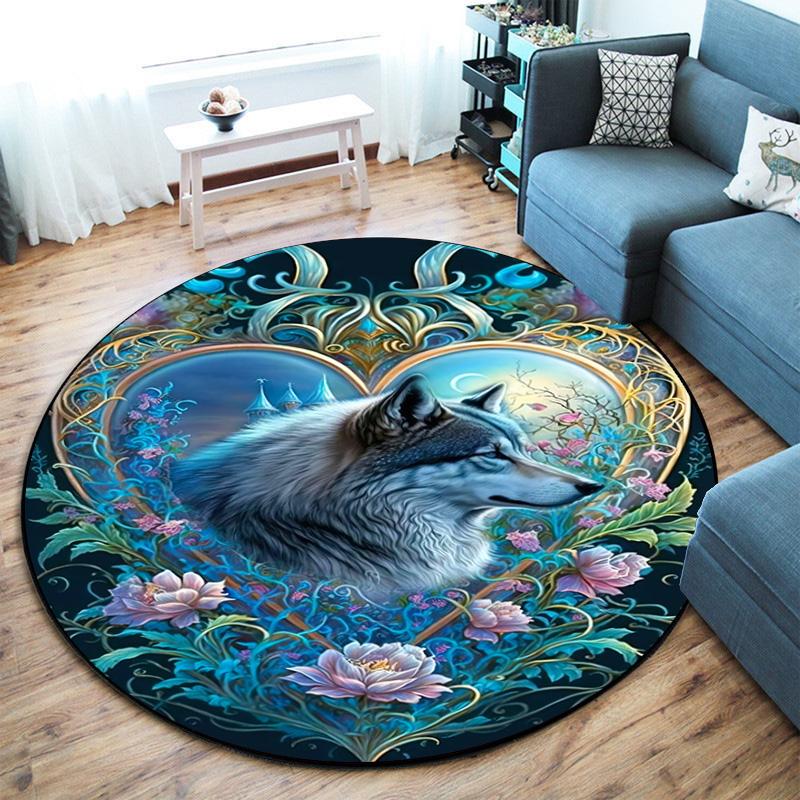 Wolf Heart Floral Fantasy Round Rug Home Soft Decorative Anti Slip Yoga Table And Chair Mat Carpet Outdoor Floor Mat Carpet S8