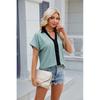 2026 Spring/Summer New V-neck Contrast Color Short Sleeve Loose T-shirt Women's Casual Top