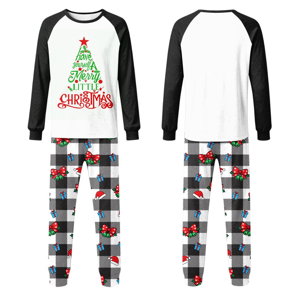 Matching Family Christmas Pajamas Set Long Sleeve Top and Pants Patchwork Print Wear