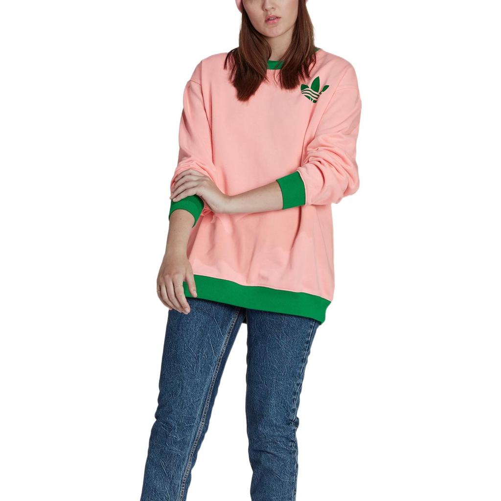 Adidas Originals Trefoil Sweatshirt Crew Neck Logo Print Pullover Long Sleeve Women Sweatshirt Pink IB2039