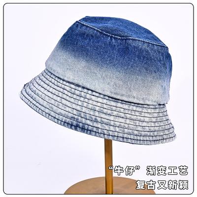 Summer New Hat Cowgirl Gradual Change Color Big Head Circumference Bucket Hat Sunshade Sunscreen Flat Top Casual Retro Basin Hat