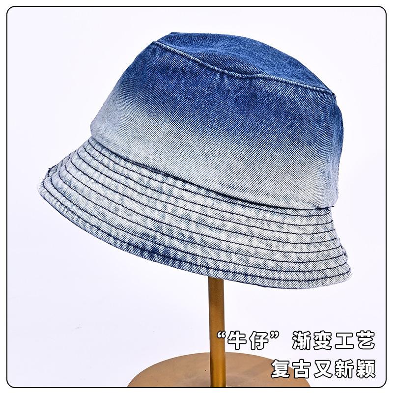 Summer new hat cowgirl gradual change color big head circumference bucket hat sunshade sunscreen flat top casual retro basin hat