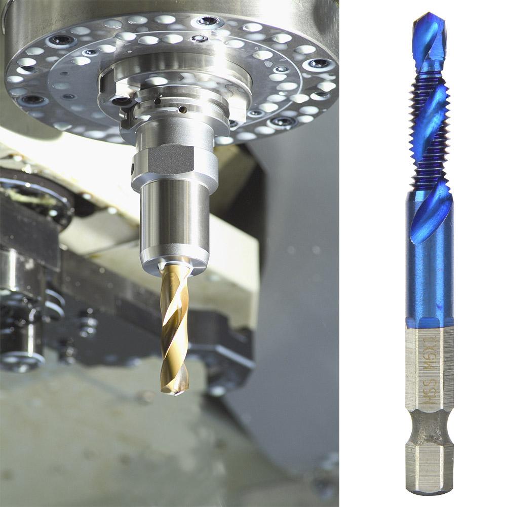 High Speed Steel Plated Blue 6.35mm Hex Shank Tap Drill Bit HSS Compound Tap (M6)