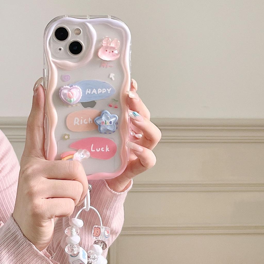 Three Dimensional Cute Little Rabbit Iphone14 Cartoon Pendant Mobile Phone Case 15 16 Bell Bracelet Mobile Phone Soft Shell