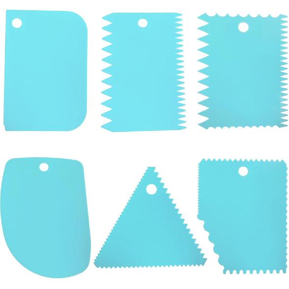New 6pcs Cake Scraper 430 stainless Decorating Comb and Icing Smoother 6Pcs-Blue