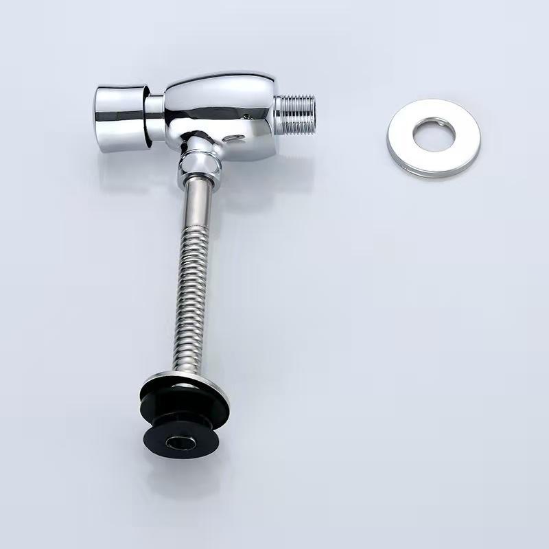 Water Saving Eco-Friendly Chrome Brass Urinal Flush Valve Single Flush 25-80 psi Hand Press Time Delayed Wall-Mounted Manual