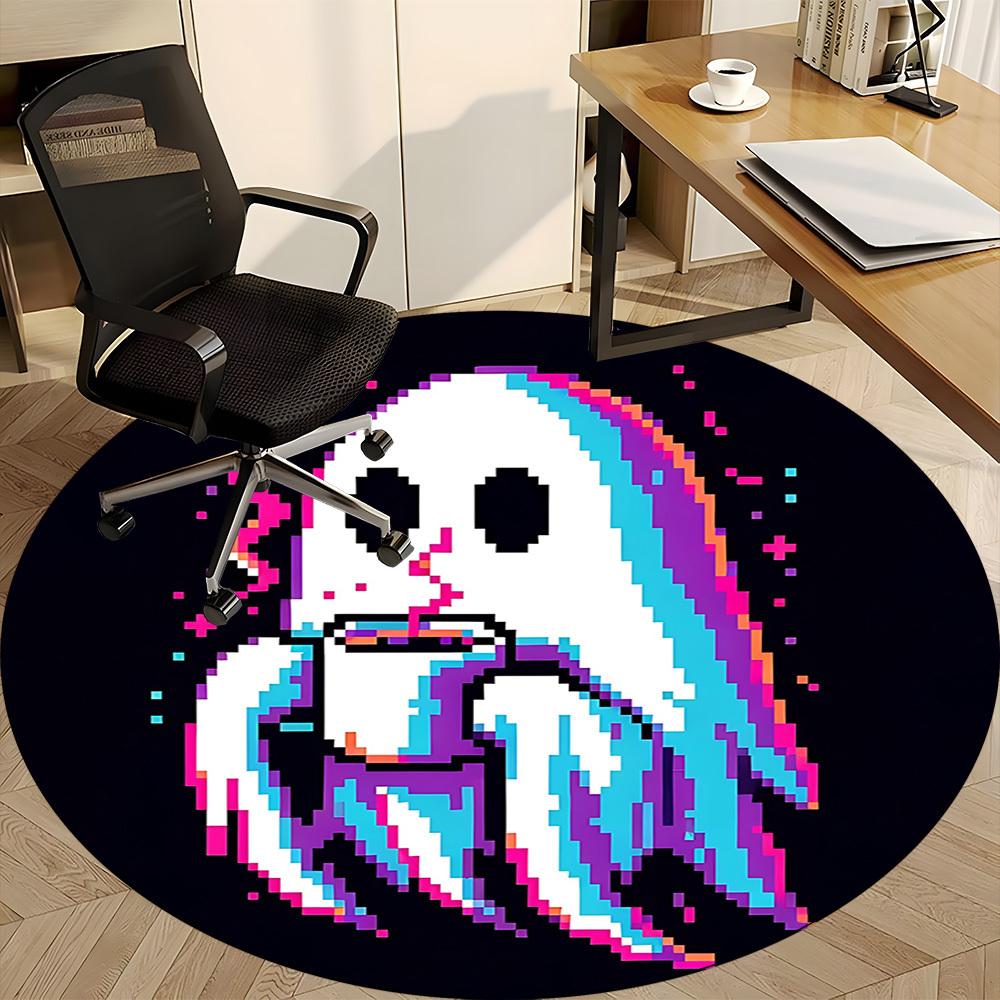 1pc Ghost Pixel Office Round Area Rug, Under Office Chairs Bedroom Living Room Home Decor, Room Deco, Available In Various Sizes