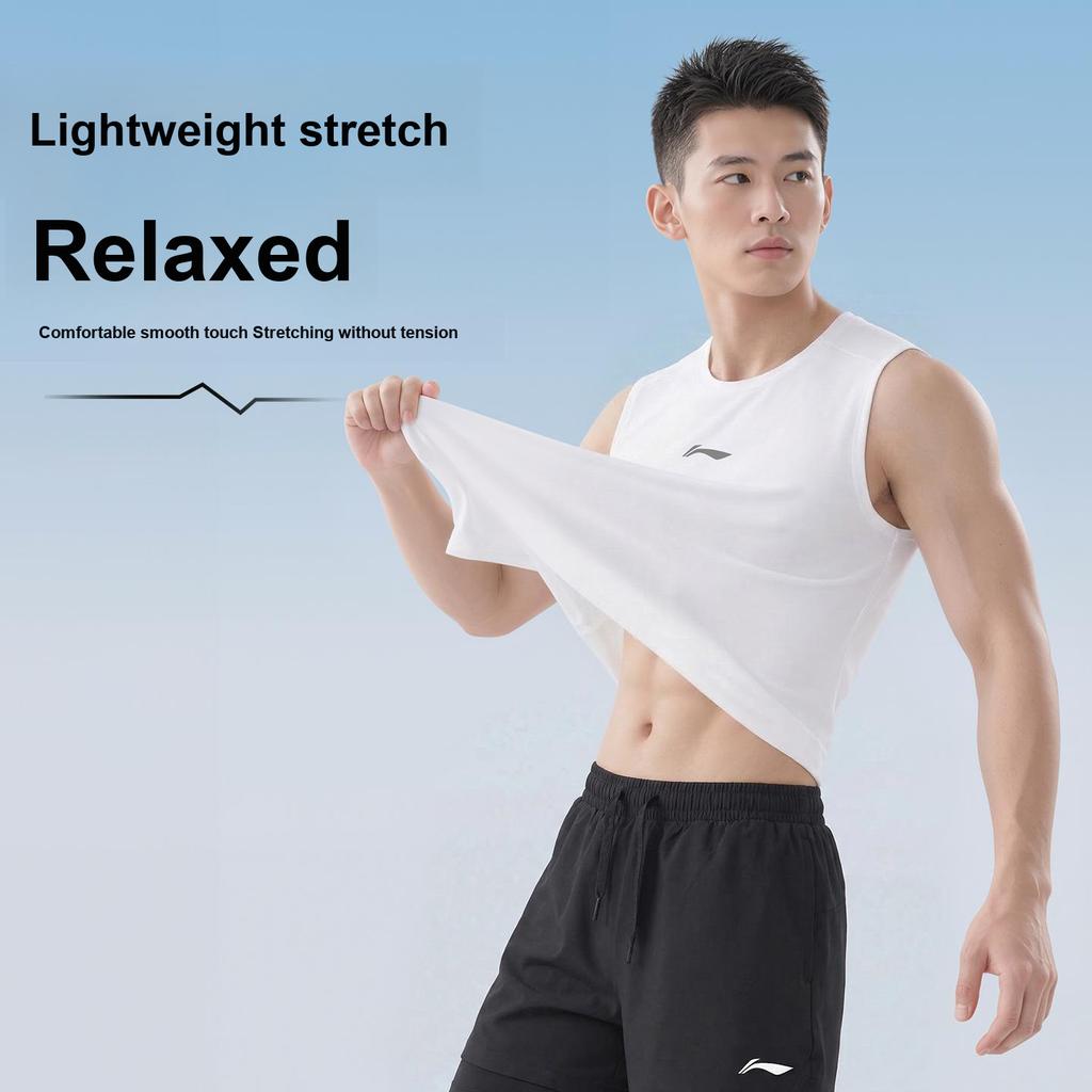 Li-Ning Plain Simple Logo Quick-Dry Ice-Feeling Breathable Basketball Training Fitness Sleeveless Vest Men tops White LWTW001-1