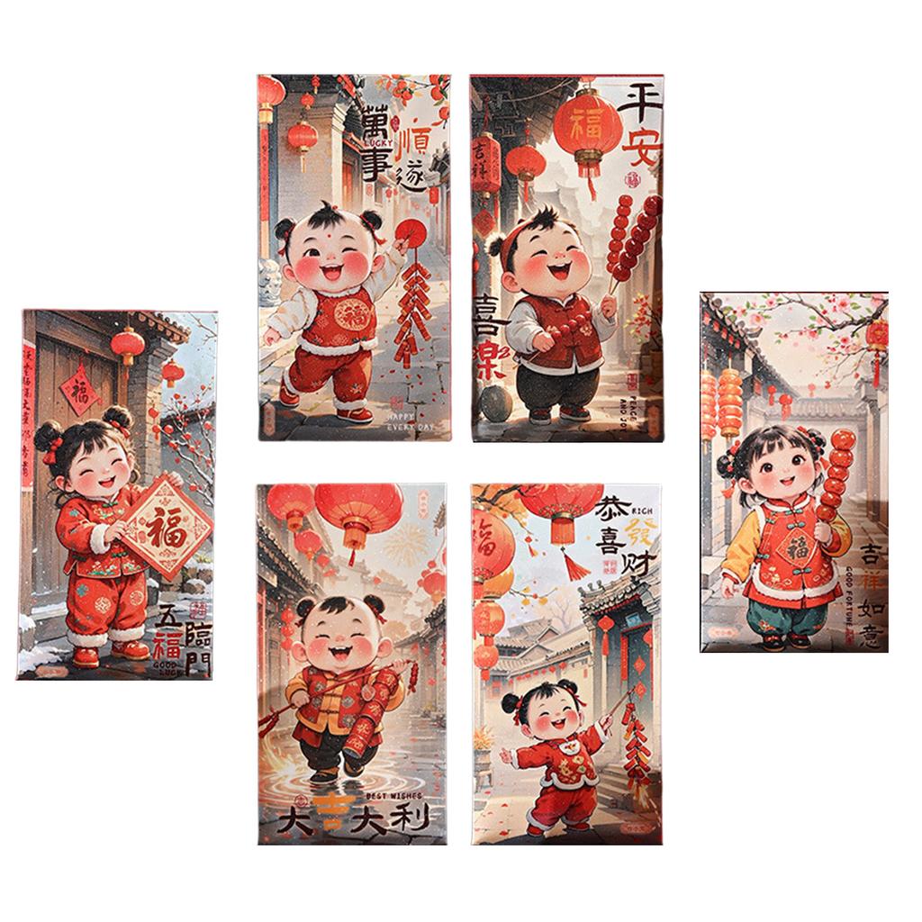 6 Pieces Traditional New Year Money Packets 2025 Snake Themed Redness Envelopes Chinese Spring Festival Hongbao