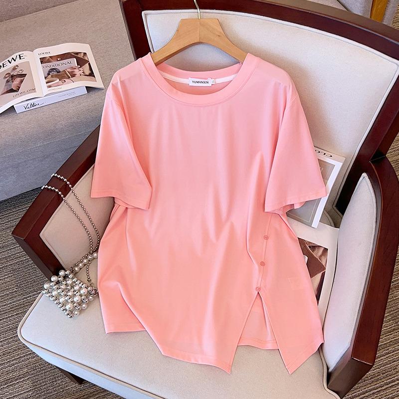 Plus Size Loose-Fit Mid-Length Short-Sleeve Round Neck T-Shirt for Women (Sizes 200/300/350 jin) 7163